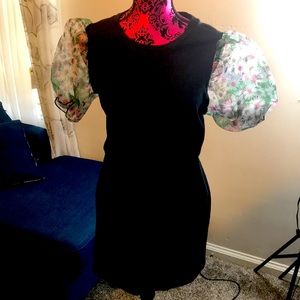 Forever 21 black sheer floral sleeve cotton dress